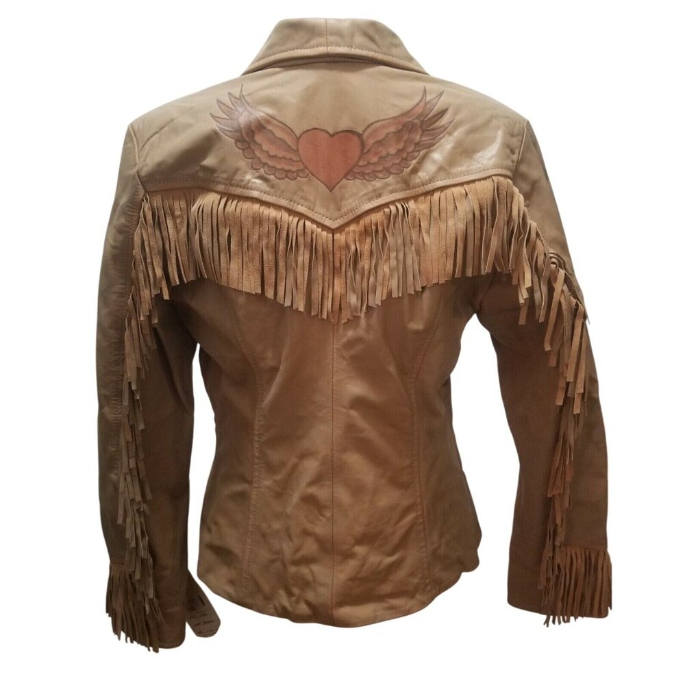 Vintage Scully Leather Jacket Fringe Rodeo Cowboy Love Ladies Size L Camel - Picture 2 of 12